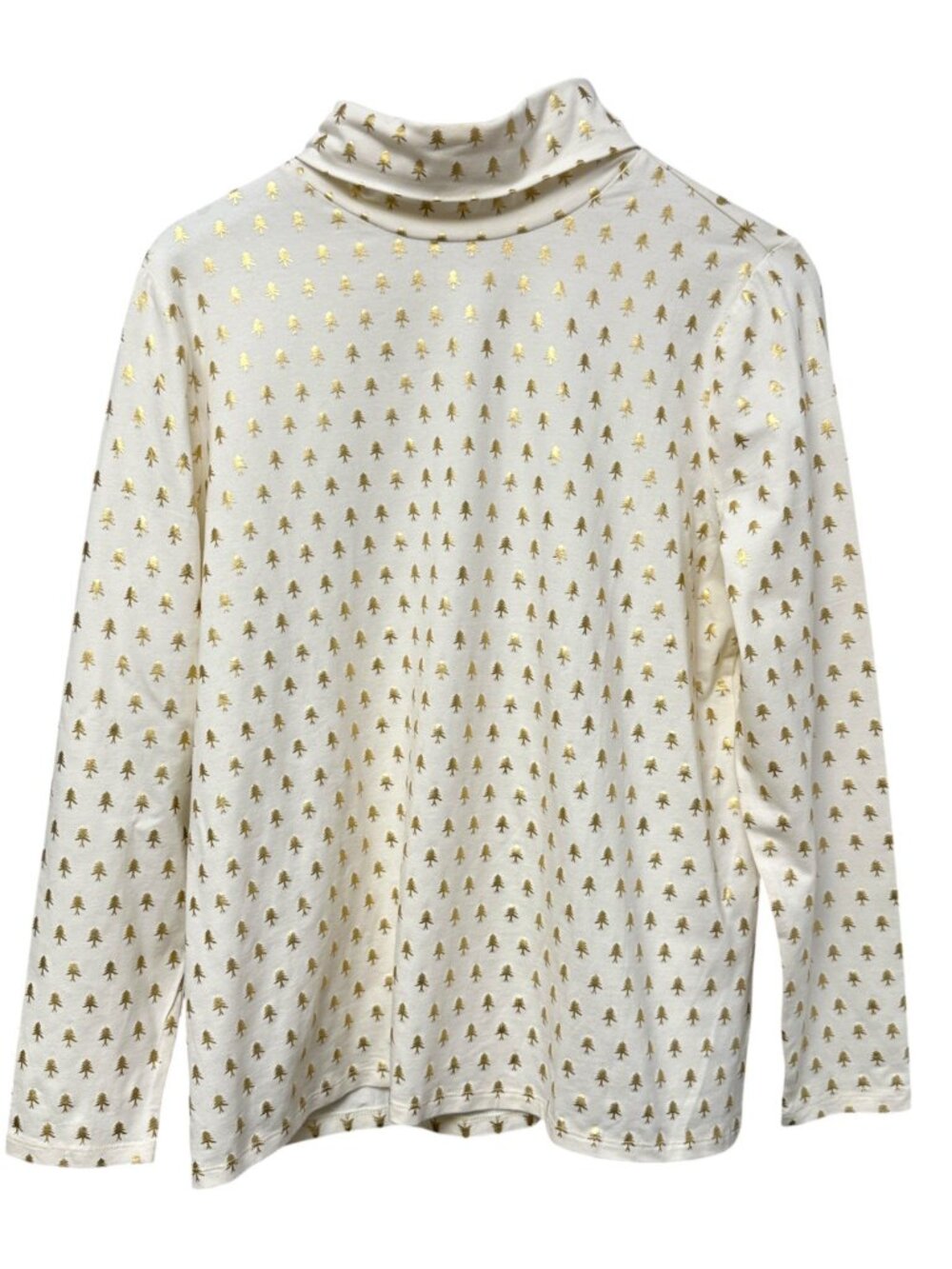 TALBOTS Holiday Turtleneck Plus Size 1X Cream Gold Metallic Christmas Tree NWOT
